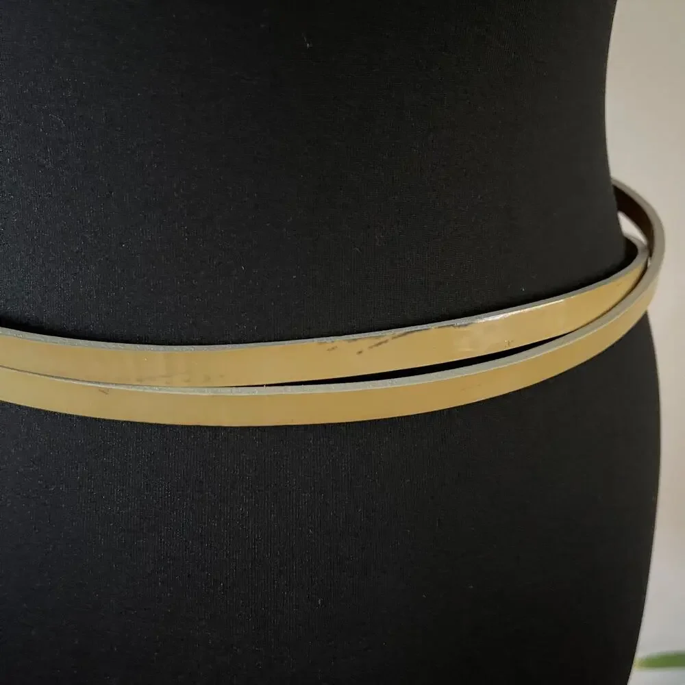 J. Crew Double Wrap Skinny Belt Patent Leather Tan Chartreuse Womens M 12725